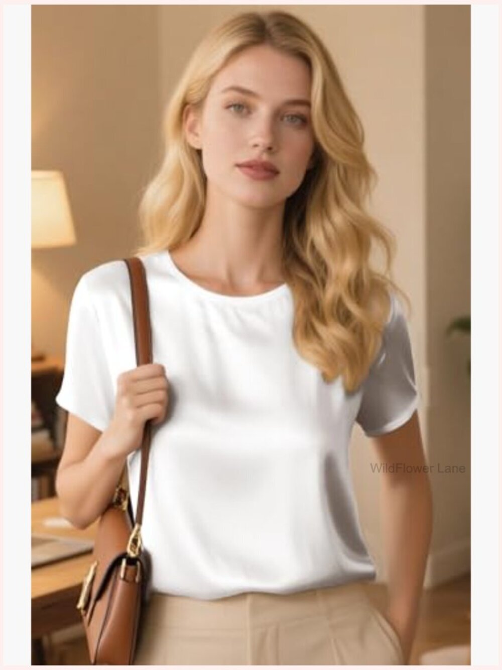 Silk Satin Crew Neck Blouse Short Sleeve Classic Fit Solid Casual T-Shirt Top - Picture 2 of 7